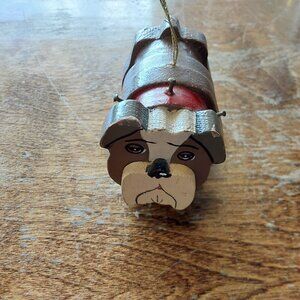 Vintage Hand made wooden bulldog ornament with spike collar